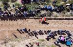 Sept.1,2021 -- Aerial photo shows a rider competing during a horse race in Gangdan Village of Gonggar County, southwest China`s Tibet Autonomous Region, Aug. 26, 2021. An annual horse racing event was held here on Thursday to celebrate the upcoming harvest season. (Xinhua/Purbu Zhaxi)