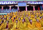 Monks attend a religious event at the Tashilhunpo Monastery in the city of Shigatse, the Tibet autonomous region Tuesday, where the 11th Panchen Lama, Bainqen Erdini Qoigyijabu, attends a debate to attain the highest degree in sutra teachings of the Tibetan Buddhism, equivalent to a doctoral degree in modern education. [Photo by Chogo/For China Daily]