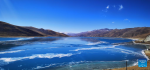 Photo taken on Jan. 25, 2022 shows the scenery of the Yamzbog Yumco Lake in Shannan, southwest China`s Tibet Autonomous Region. (Xinhua/Shen Hongbing)