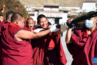 Ceremonial event held at monastery in Tibet