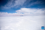 Aerial photo taken on March 24, 2022 shows a view of the frozen Serling Tso Lake in Nagqu, southwest China`s Tibet Autonomous Region. (Xinhua/Kelsang Namgyai)