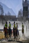 Riders compete in a horse racing during an equestrian show in Lhasa, southwest China`s Tibet Autonomous Region, Feb. 23, 2023. (Xinhua/Zhang Rufeng)