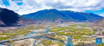 This aerial photo taken on April 7, 2023 shows the spring scenery at Yani national wetland park in Nyingchi, southwest China`s Tibet Autonomous Region. (Xinhua/Tian Jinwen)