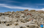 This aerial photo taken on May 26, 2023 shows the Piyang grottoes in Zanda County of Ngari Prefecture, southwest China`s Tibet Autonomous Region.