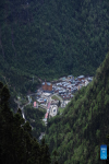 This aerial photo taken on June 11, 2023 shows Yumai Township in Shannan City, southwest China`s Tibet Autonomous Region.  (Xinhua/Fei Maohua)