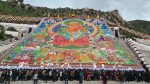 People visit a giant thangka marking the start of the annual Shoton Festival on Wednesday in Lhasa. [Photo by Wangchuk Tsering/chinadaily.com.cn]