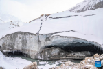 This photo taken on Oct. 27, 2023 shows an ice cave near Puyu Village of Banbar County, Qamdo, southwest China`s Tibet Autonomous Region. (Xinhua/Sun Fei)