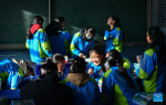 Sichod Drolma (C) and her classmates are pictured during a class-break at Damxung County Middle School in Damxung County, southwest China`s Xizang Autonomous Region, Nov. 10, 2023. (Xinhua/Jigme Dorje)