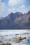 This photo taken on Jan. 29, 2024 shows winter scenery of the Mapam Yumco Lake in Burang County of Ngari Prefecture, southwest China`s Xizang Autonomous Region.  Located on an altitude of 4,588 meters, the Mapam Yumco Lake is considered one of the three sacred lakes in Xizang. (Xinhua/Liu Wenbo)