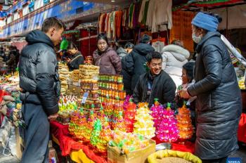People prepare for upcoming Chinese New Year in Lhasa, SW China