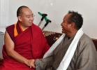 Panchen Erdeni Chos-kyi rGyal-po learns about the life of a resident at a care center in Nagqu City, southwest China`s Xizang Autonomous Region, Aug. 4, 2024. (Photo by Chogo/Xinhua)